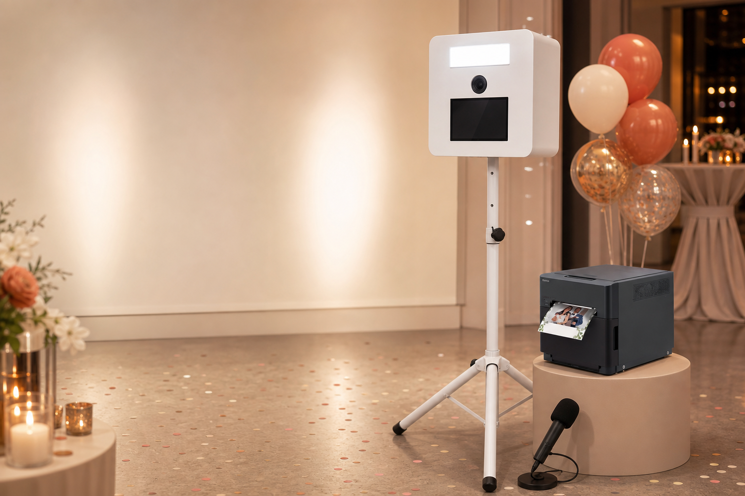 Unstoppable Fotobox mit Fotodrucker und Audio Gaestebuch Mikrofon